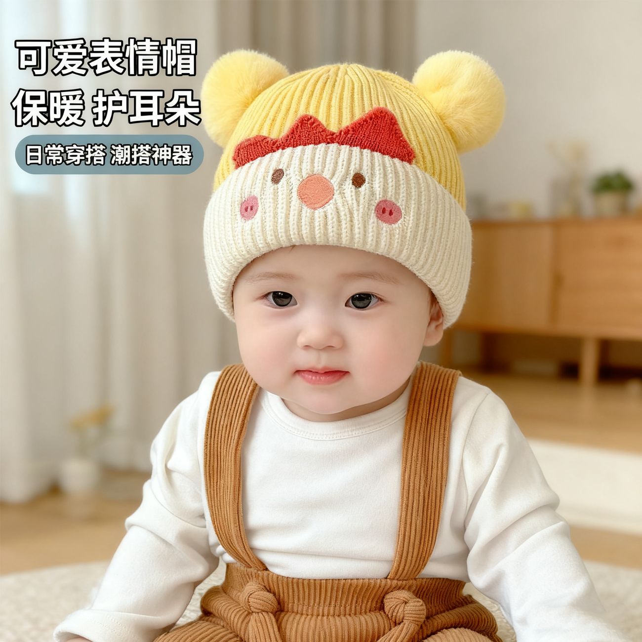 儿童帽子男孩女孩新款秋冬季可爱户外针织婴儿小月龄宝宝保暖帽