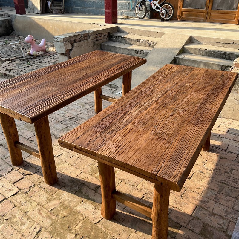 老榆木门b板桌风化板旧木板旧吧台实木原木怀旧茶台茶桌定制
