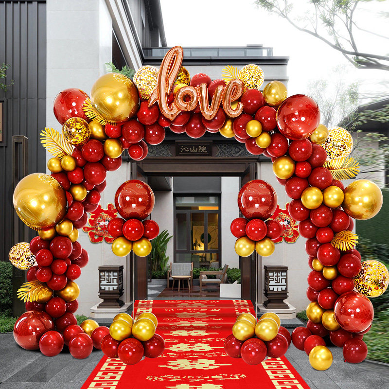 结婚气球拱门室外农村门口路引婚礼装饰2023O新款婚庆布置场景套