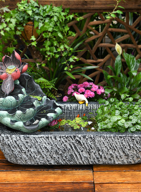 室外庭院花园布置k鱼缸水池养水培植物盆景民宿景观喷泉流水摆件