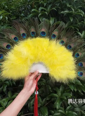 加厚全绒孔雀羽毛毛扇肚皮舞扇子舞蹈扇家庭酒吧装饰羽毛折扇