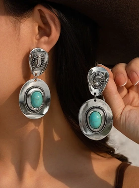 欧美复古松石帽子项链女nelae个性民族风金属弯管绒布项饰