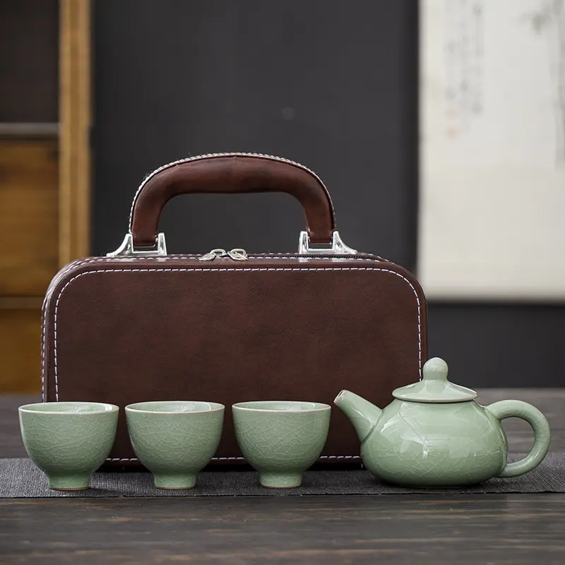 汝窑旅行功夫茶具小套装式户外露营快客杯一壶三杯随身泡茶壶