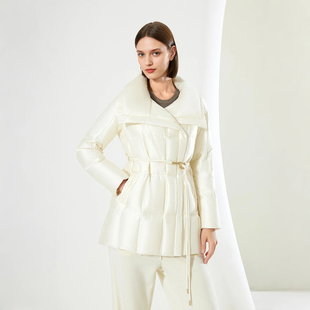 【95%白鹅绒】HiSaily商场同款轻奢白色收腰羽绒服女中长外套冬装