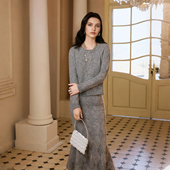HiSaily商场同款 高级灰毛衣套装 女套头针织上衣鱼尾半裙两件套