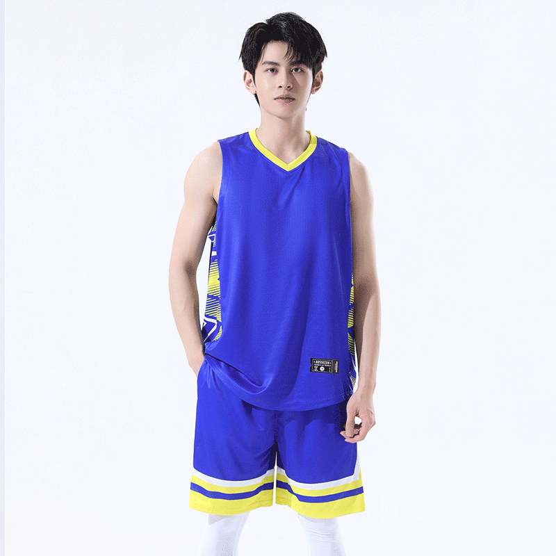 夏季男士运动蓝球服两件套套装运动套装短裤无袖篮球服青年蓝色