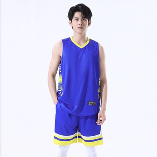 夏季男士运动蓝球服两件套套装运动套装短裤无袖篮球服青年蓝色