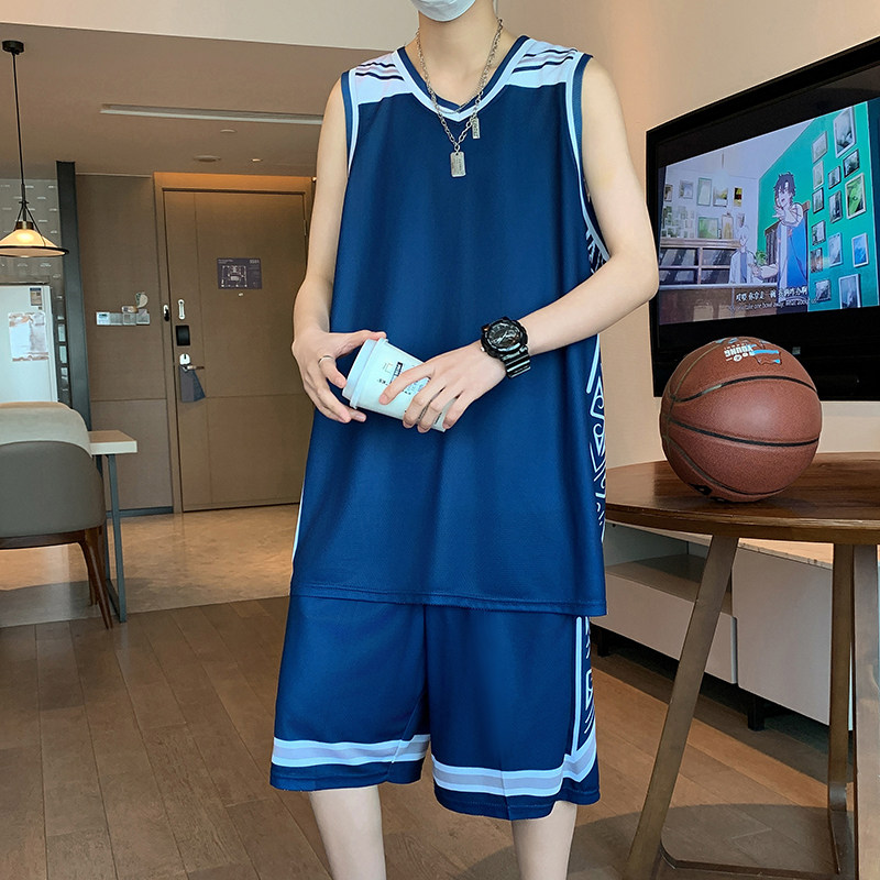 夏季新款休闲运动套装男青少年无袖篮球服训练跑步服短裤男跑步服