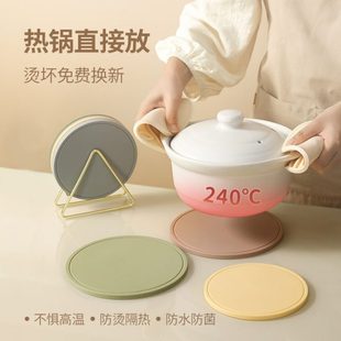 家用厨房硅胶圆形隔热垫耐高温厚款 北欧式 杯垫餐桌垫莫兰迪色