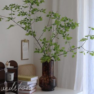 中古琥珀色玻璃花瓶复古水培绿植家居摆件软装 WULIHOME 饰品