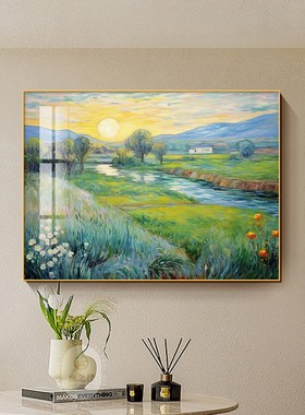 莫奈印象派绿色风景餐厅装饰画田园风餐桌边壁画饭厅2V024新款挂