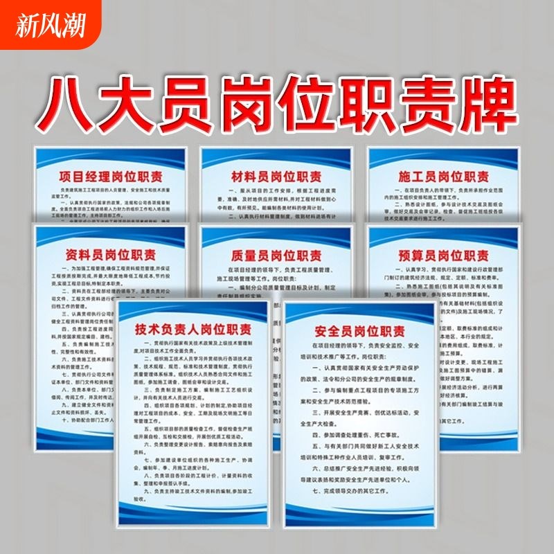 八大员岗位职责牌建筑工地施工现场q五牌一图项目部管理制度工地