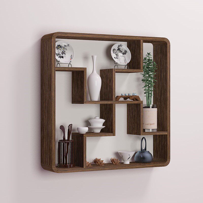 实木中式圆形鸡翅纹小博古架挂墙A上多宝阁壁挂式置物架古董摆件