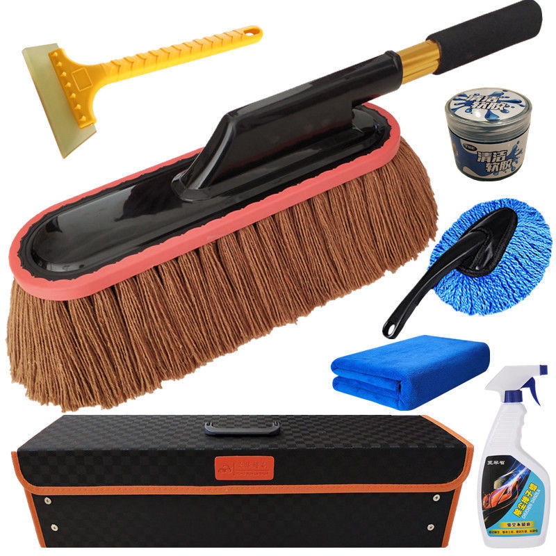 纯棉擦车拖把伸缩式汽车蜡v刷浸油掸子软毛刷洗车清洁扫灰除尘神