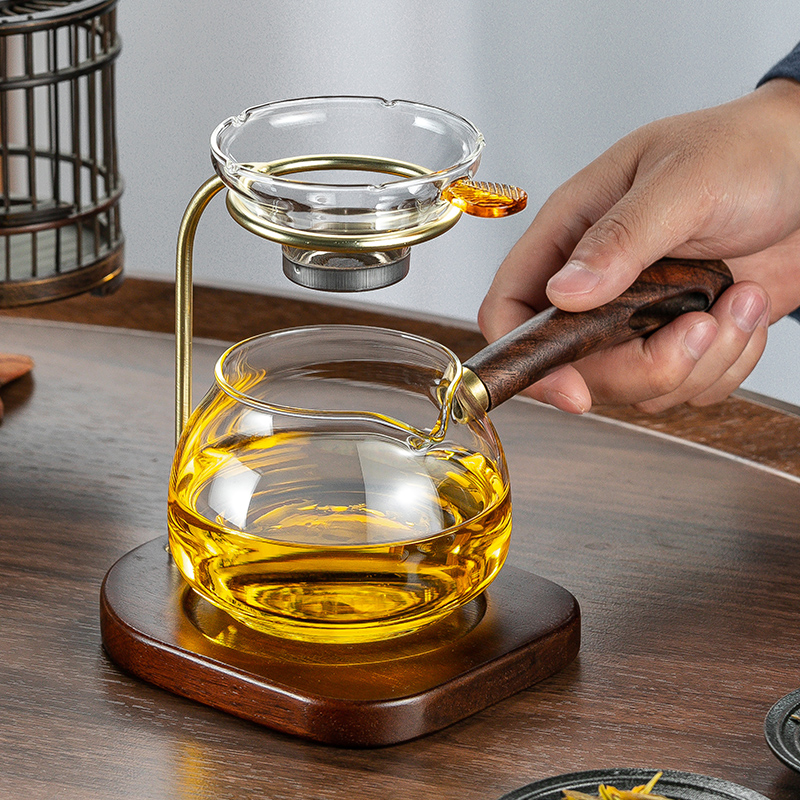 高档侧把玻璃公道杯n茶漏一体分茶器带茶滤组合小青柑专用泡茶神
