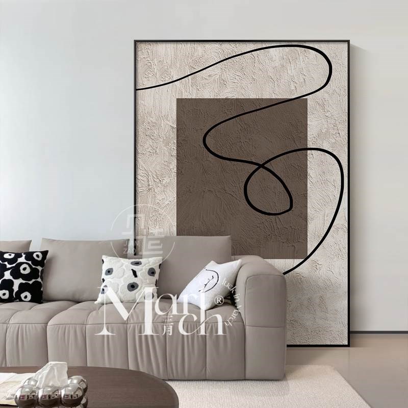 侘寂风极简沙发背k景墙装饰画高级感玄关挂画抽象线条客厅落地画