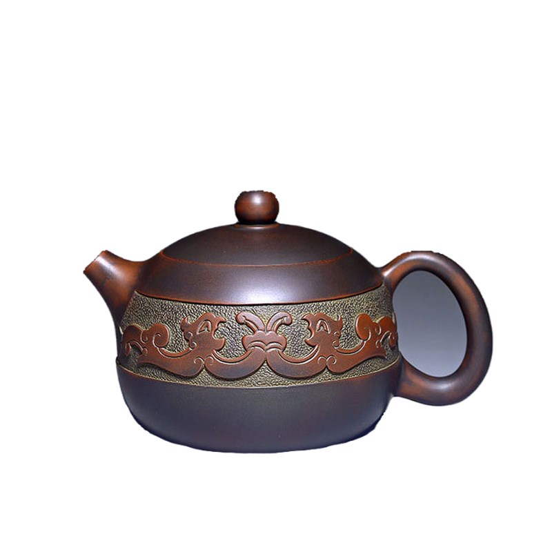 西施壶龙凤平雕钦州坭兴陶茶壶全手工G制作紫泥茶具窑变家用泡茶