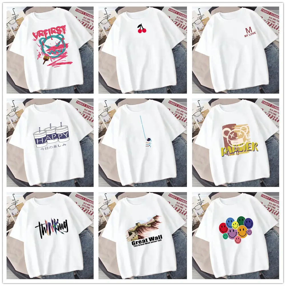 纯棉t恤衫2025新款200克男式宽松大码圆领印花运动打底上衣