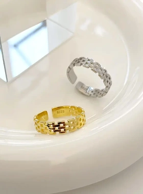 s925银复古表链戒指女新款潮个性开口冷淡风简约高级感指环