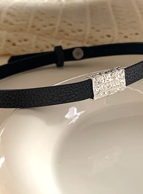 真皮~纯欲纹理项链高级感小众设计锁骨链颈链项圈黑色颈戴脖子女