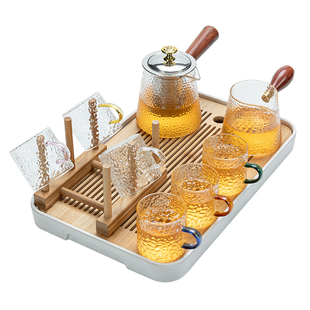 家用办公室会客侧把泡茶茶壶小茶盘 轻奢锤纹玻璃功夫茶具套装