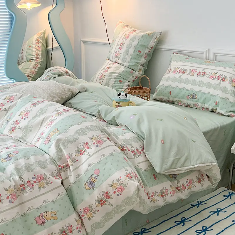 小清新全棉100纯棉四件套被套学生宿舍床单全棉三件套床笠