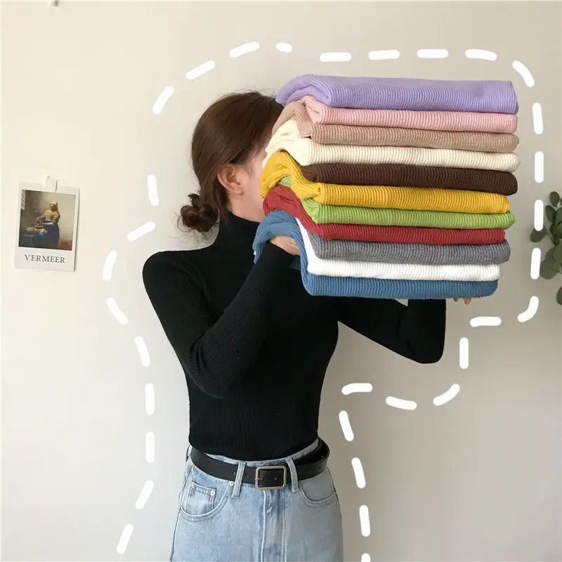 纯色新款高领针织打底衫秋冬内搭女装毛衣修身长袖百搭外穿上衣潮