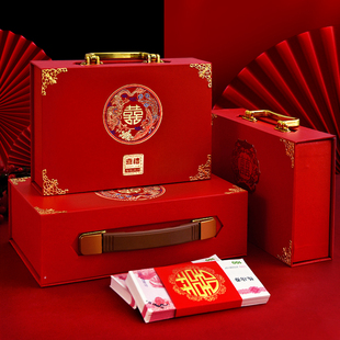 定亲订婚红色钱箱习俗礼金陪嫁箱子 结婚订婚彩礼箱婚礼礼金箱中式