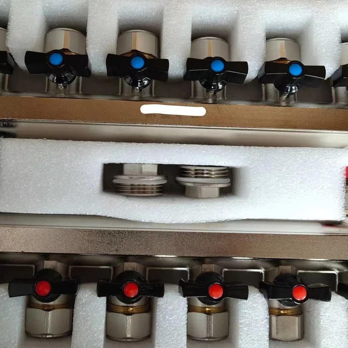 全铜地暖管分水器1寸四分4/5/6路家用地热管大流量集水器阀门配件