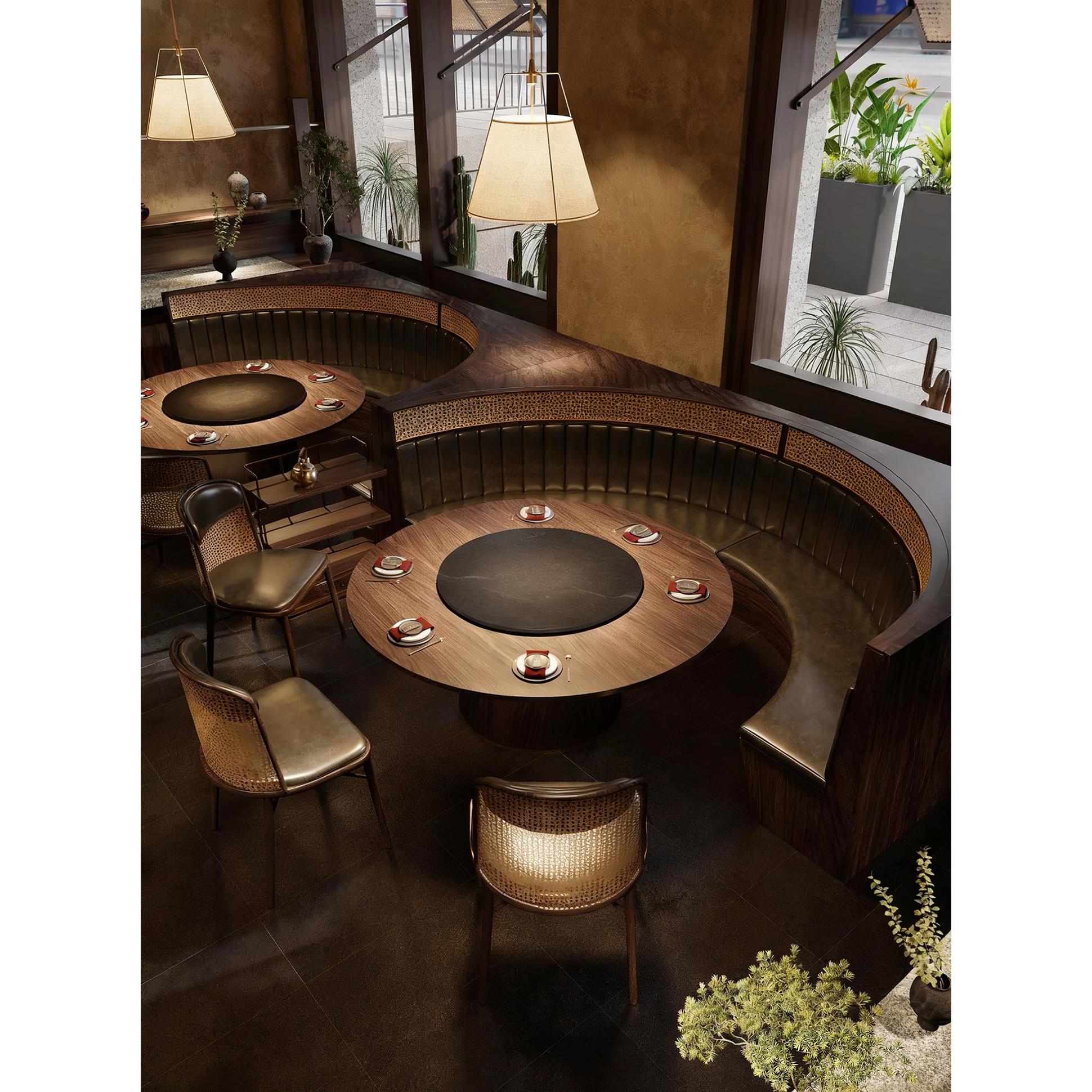 西餐厅卡座沙发桌椅组合烧烤肉火锅茶楼山野风桌椅靠墙餐饮商用