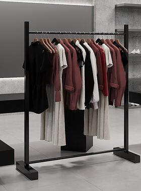 服装店展示架黑色方管落地式陈列挂衣杆女装店中岛不锈钢男装货架