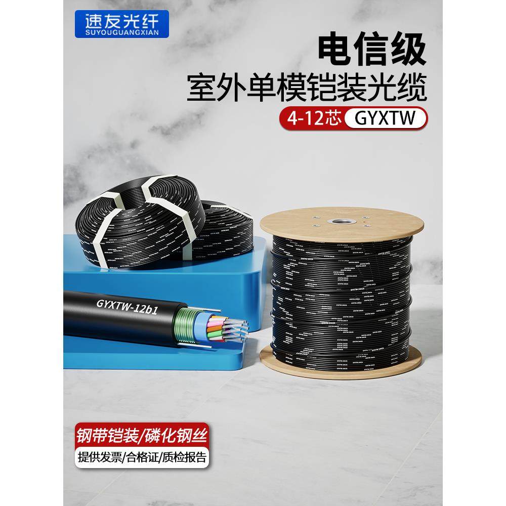 4芯室外单模光缆四芯6/8/12芯铠装光纤线GYXTW-4B1地埋中心束管式