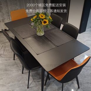 现代极简餐桌家用小户型长方形1.4M餐桌椅纯黑色岩板饭桌简约网红