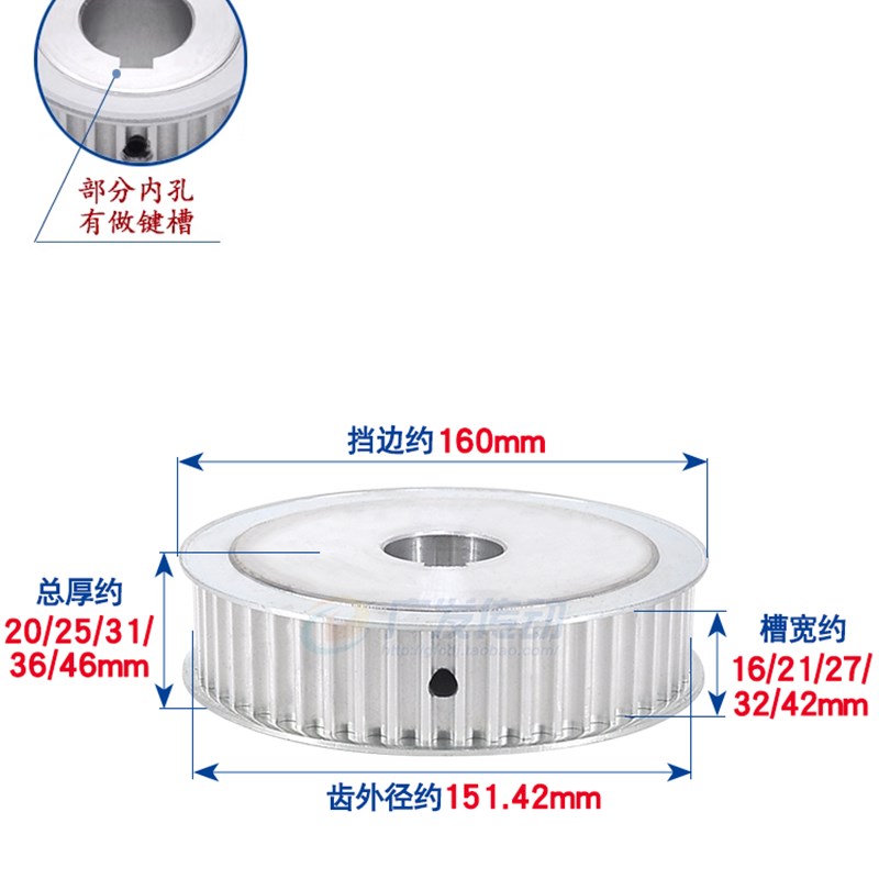 两面平 b8M60齿/T 8M同步带轮 AF型 槽宽16/21/27/32/42 成品内孔