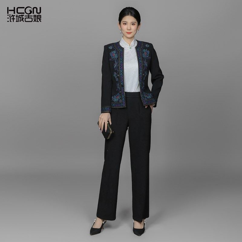 绵羊毛国风精致刺绣百搭时尚通勤日常优雅大气气质女西装两件套装,女装/女士精品,时尚套装,淘宝优惠券,粉丝福利购,淘宝优惠卷