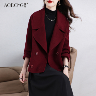 西装 新款 显瘦小个子羊毛呢韩版 短款 领外套减龄秋冬 双面绒大衣女装