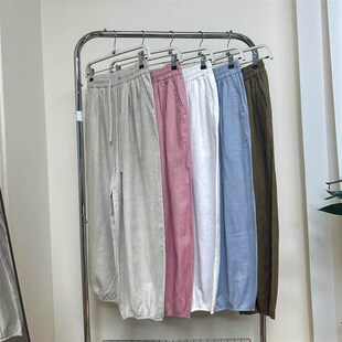 G61107 611 日系文艺范松紧腰纯色亚麻灯笼裤 女花苞裤