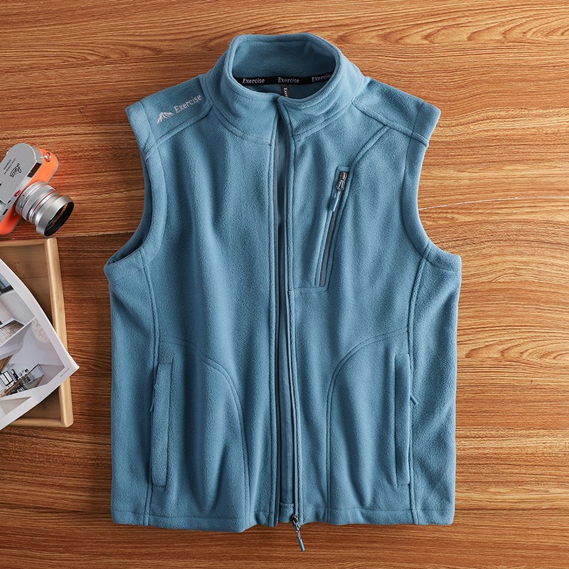 外贸抓绒背心男式新款宽松双面无袖外穿加肥坎肩秋冬户外运动马甲