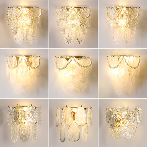 北欧轻奢壁灯客厅电视背景墙卧室床头灯楼梯法式复古水晶玻璃墙灯