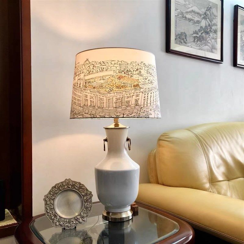 美式北欧艺术陶瓷台灯手绘屋顶花园客厅卧室亚麻床头玄关灯具,家装灯饰光源,装饰台灯,淘宝优惠券,粉丝福利购,淘宝优惠卷