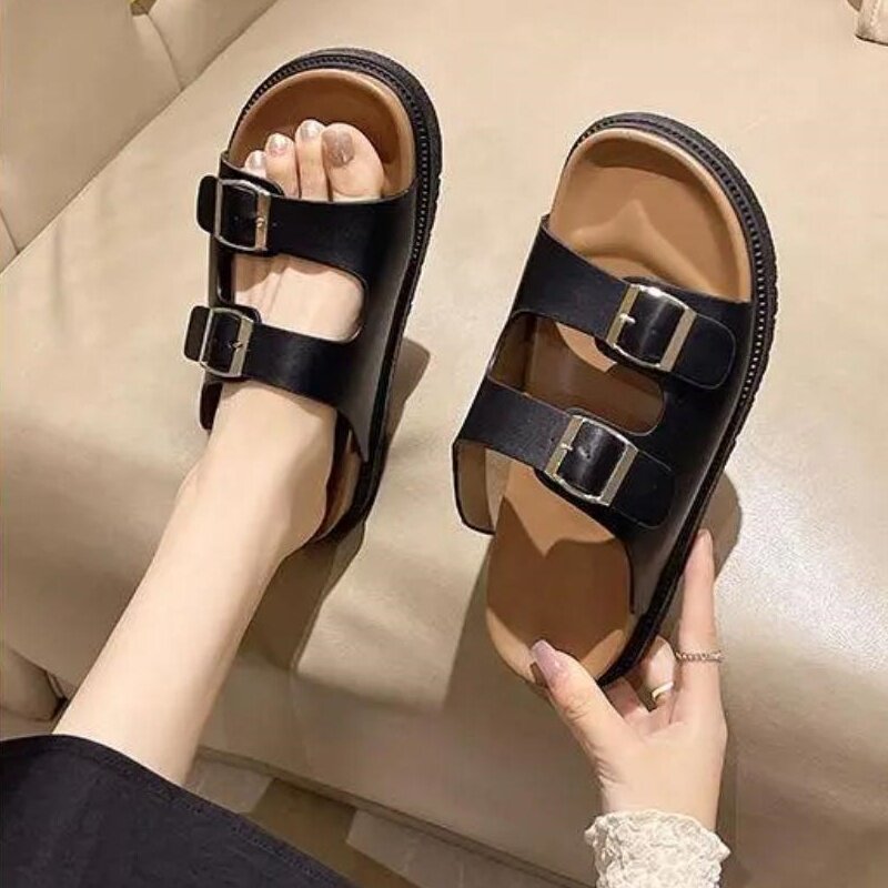 2026方扣装饰外穿女拖鞋懒人一脚蹬防滑软底夏季百搭度假沙滩鞋潮