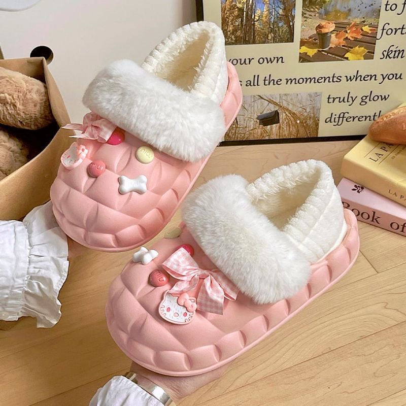 2025可拆卸卡通可爱防滑防水外穿时尚PVC超萌INS外穿包头包跟棉鞋