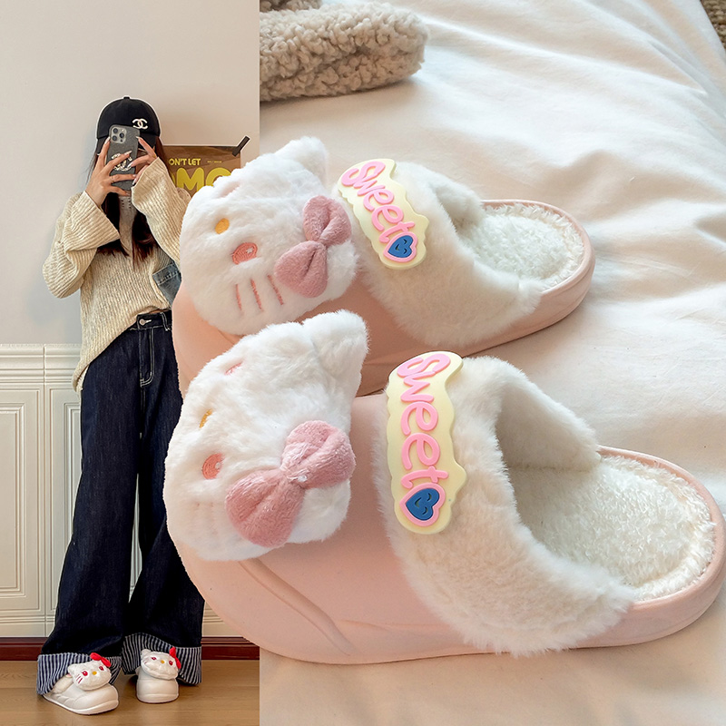 2025可爱卡通蝴蝶结KT猫可拆卸防水外穿秋冬棉拖鞋包头懒人一脚蹬