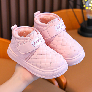 网格防水儿童秋冬加绒加厚雪地靴魔术贴韩版时尚宝宝防滑软底潮