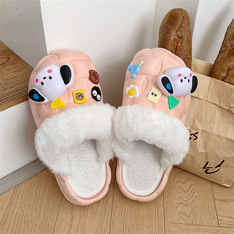 2025秋冬新款防滑软底外穿PVC防水可拆卸棉拖鞋保暖加绒可爱卡通