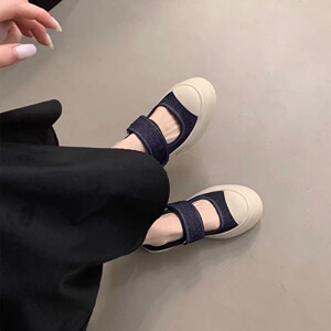 2025新款牛仔布大头玛丽珍鞋松糕鞋女厚底单鞋魔术贴