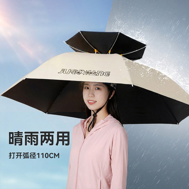 新款头戴式雨伞钓鱼伞帽双层加大号防晒遮阳伞太阳伞折叠透气帽伞