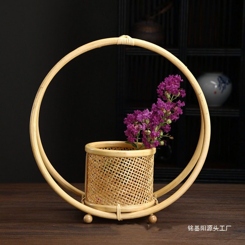 编小竹编插花花器手工花篮果花架手提篮子复古花器收纳盒大漆竹制