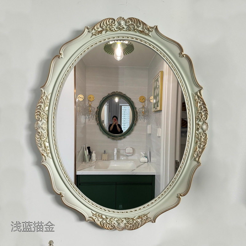 法式轻奢浴室镜壁挂卫生间防雾镜美式梳妆镜欧式酒店装饰镜子