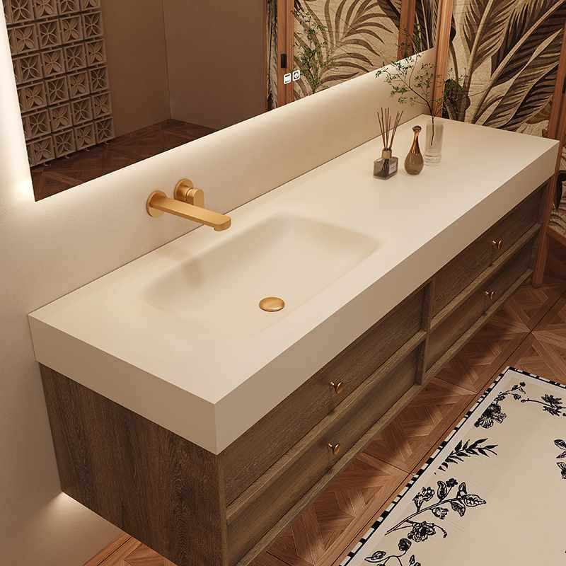 ?中古风岩板热弯无缝一体盆浴室柜组合卫生间洗漱台洗手池定